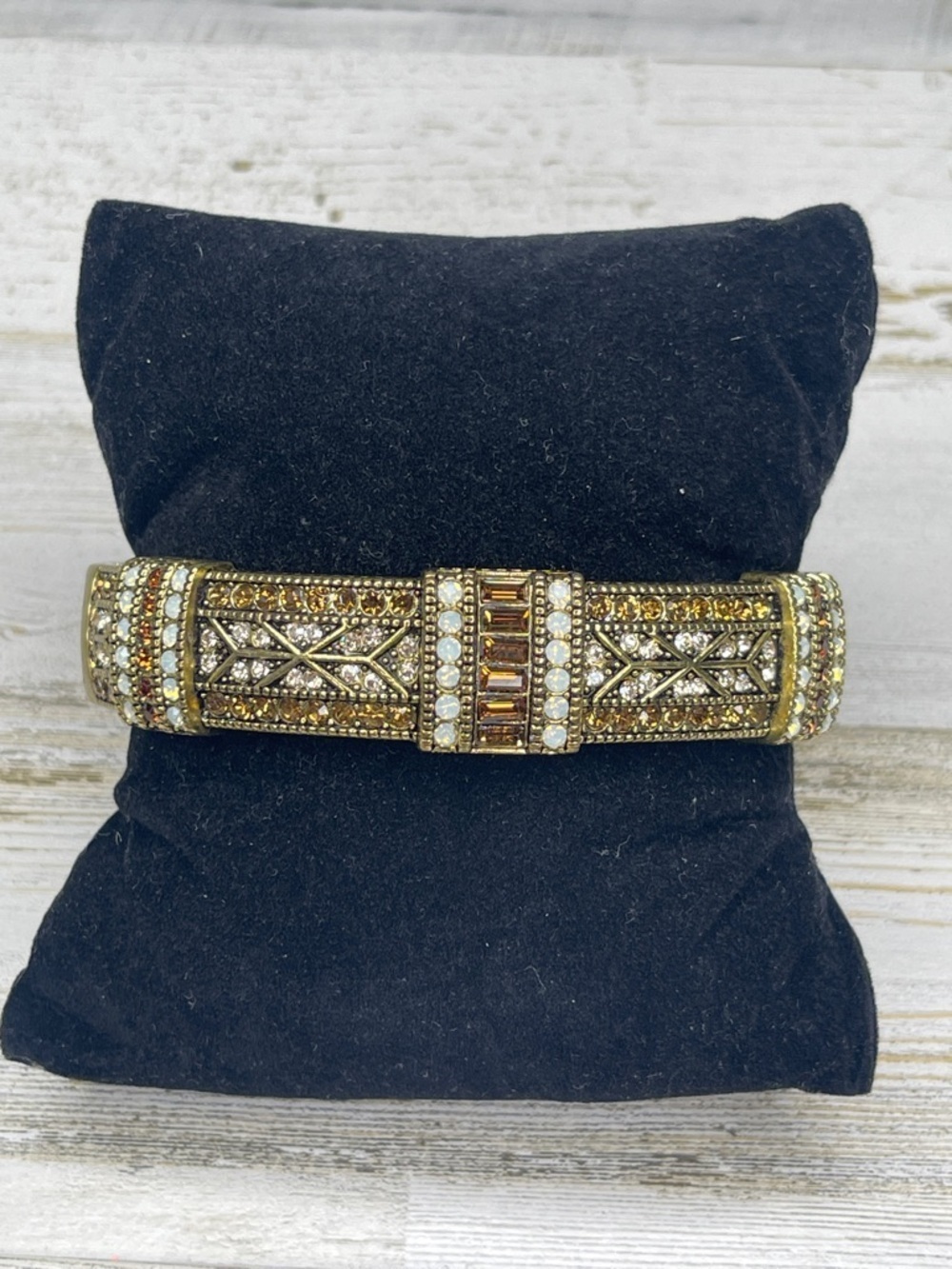 Heidi Daus Crystal Hinged Bangle Bracelet Topaz Champagne Tone